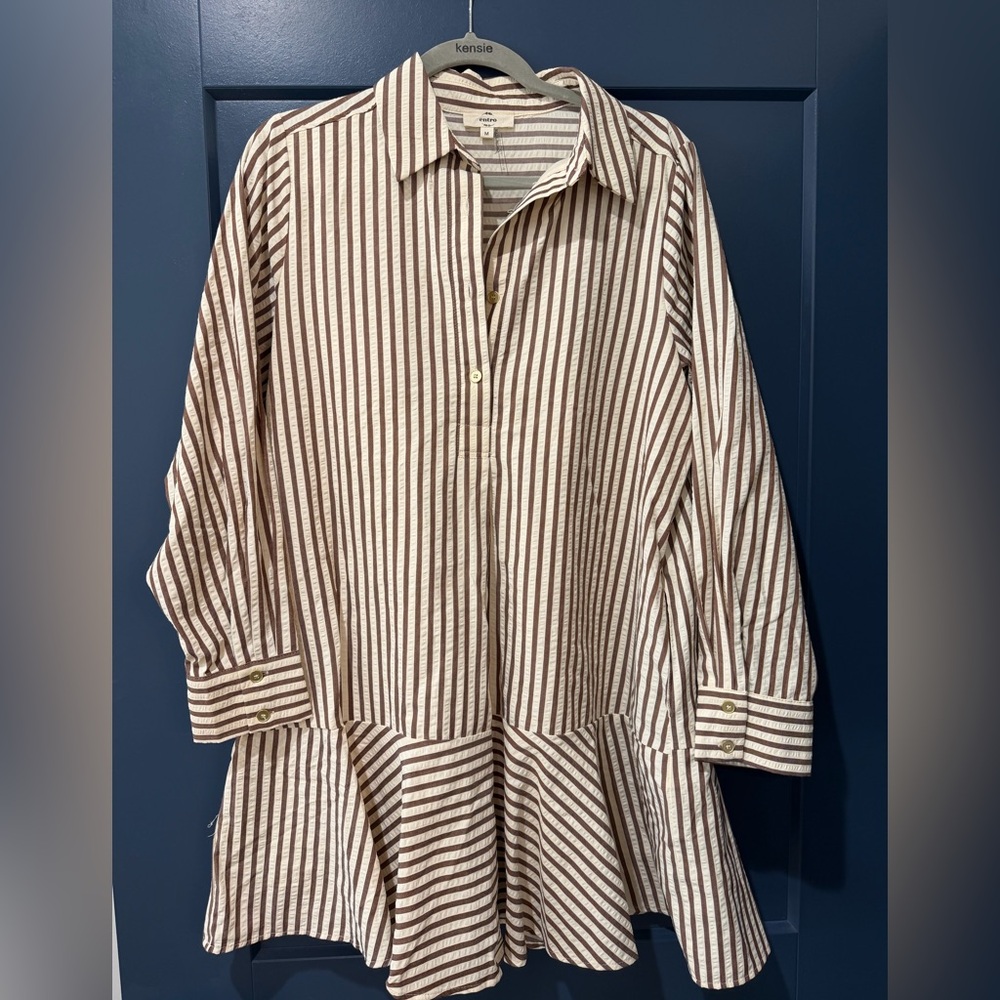 Entro Brown and White Striped Long Sleeve Dress